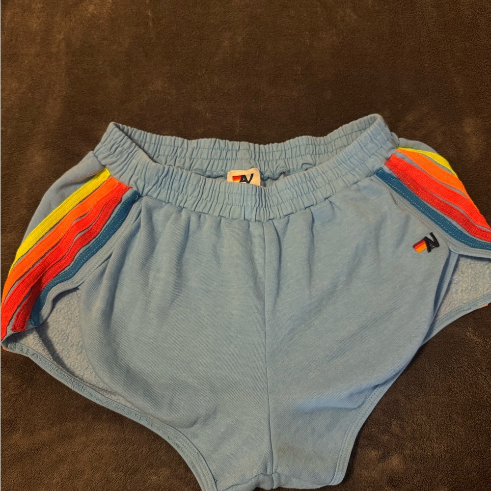 Aviator Nation Kids Blue Shorts with Rainbow Accents